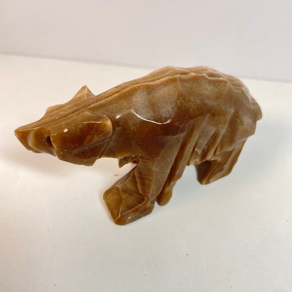 Vintage Hand Carved Stone Brown Bear Figurine Walking Quartz Alabaster? 4"x2" - Picture 2 of 8